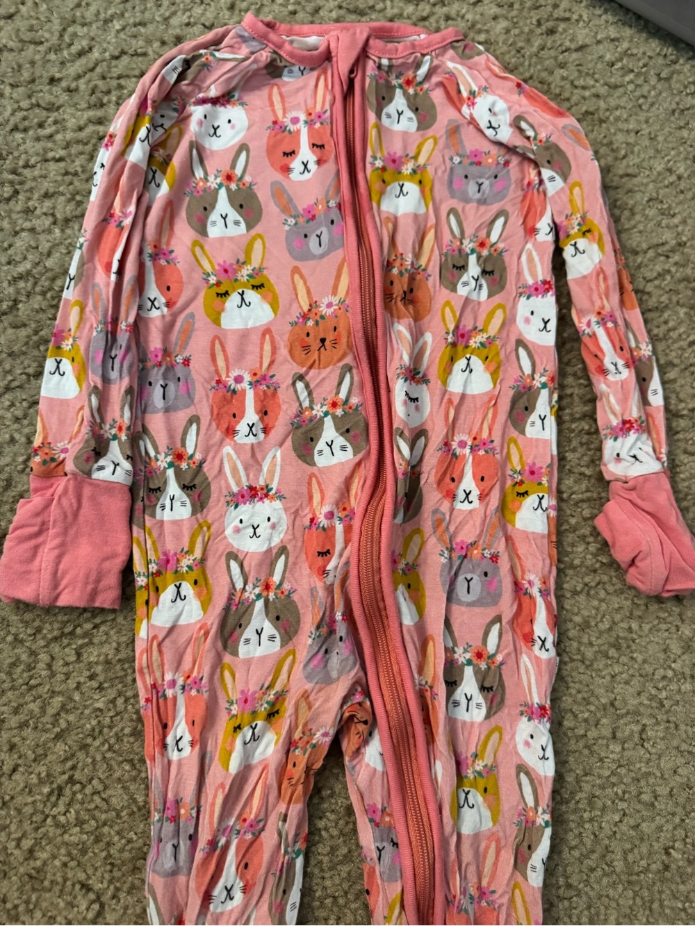 Little Sleepies Pink Floral Bunny Zip One-Piece Pajama